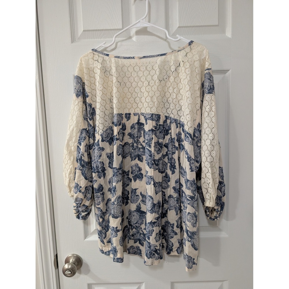 Free People, Small, Moon River Floral Lace Peasant Top, Ivory & Blue - Picture 5 of 7